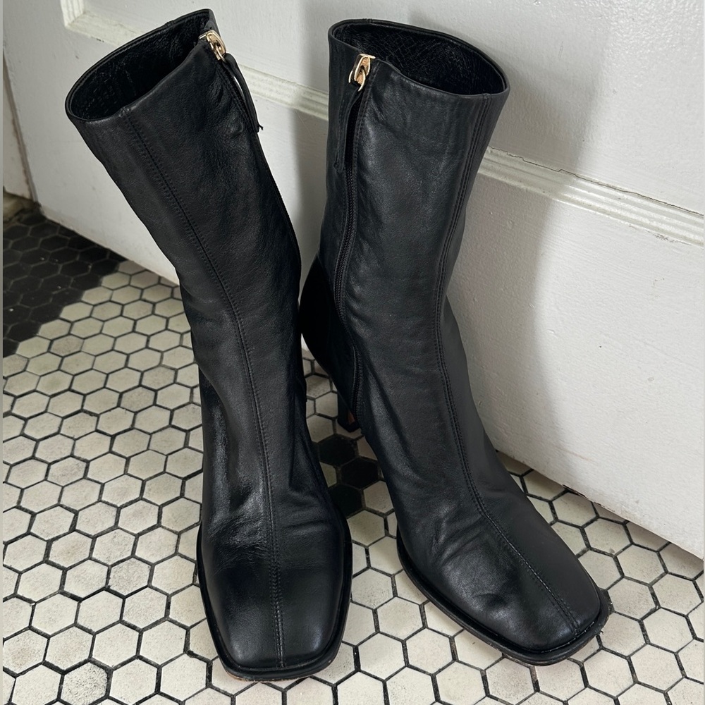 Black heel square toe booties - image 3